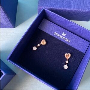 Swarovski Rose Gold Heart Drop Earrings with Clear Crystals
